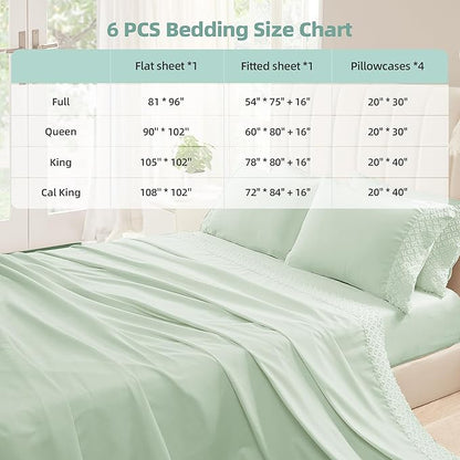 🛌KKN 6-Piece Queen Sheet Set - Luxury Hotel Bedding for Women & Men, Soft & Cooling Brushed Microfiber with Deep Pockets, Wrinkle-Free & Easy Care（Green）