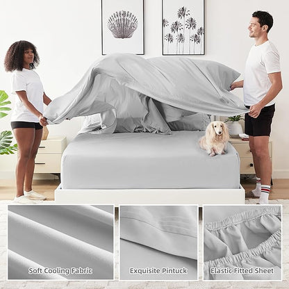 🛌KKN 6-Piece Queen Sheet Set - Luxury Hotel Bedding for Women & Men, Soft & Cooling Brushed Microfiber with Deep Pockets, Wrinkle-Free & Easy Care（Light Grey）