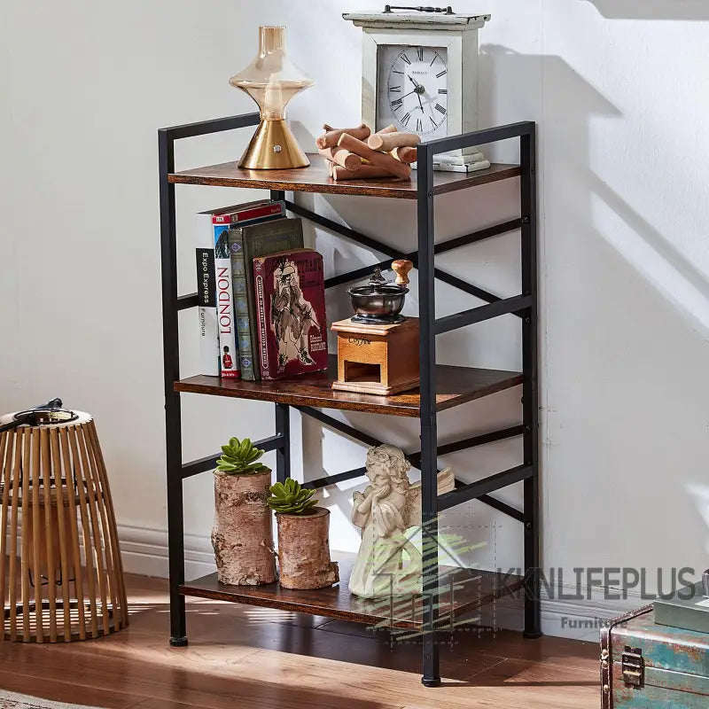 Early Christmas OFF🎄 KKN Metal & Wood Tier Industrial Bookshelf - 3 TIER（16’’D x 11’’W x 27.5’’H）