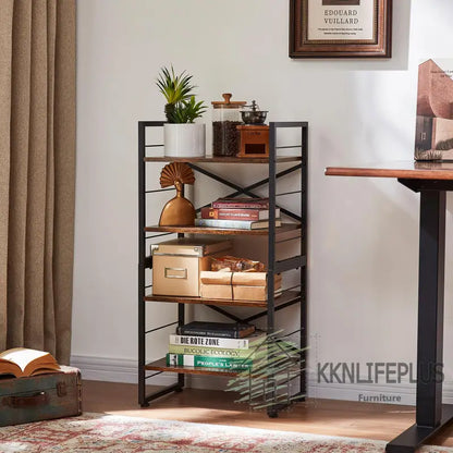 Early Christmas OFF🎄 KKN Metal & Wood Tier Industrial Bookshelf - 4TIER （16’’D x 5.5’’W x 32’’H）