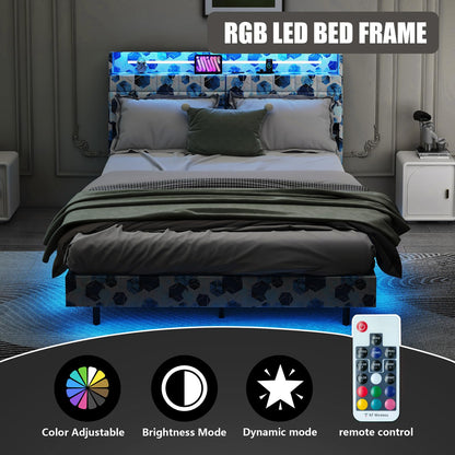 Noise-Free Queen Bed Frame with USB Charging and Hidden Storage