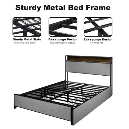 KKN Luxury Modern Bed Frame with Storage, USB Charging, and RGB Lights